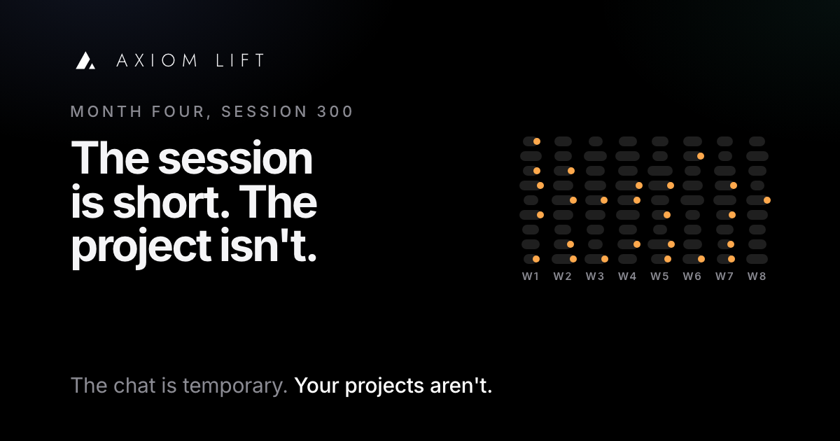 Eight weeks of short sessions on one project, each with its own decisions; today's session sees only the files loaded at launch