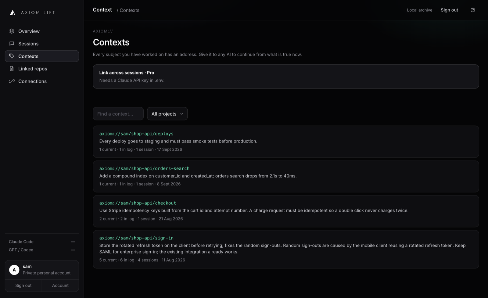 A list of context addresses